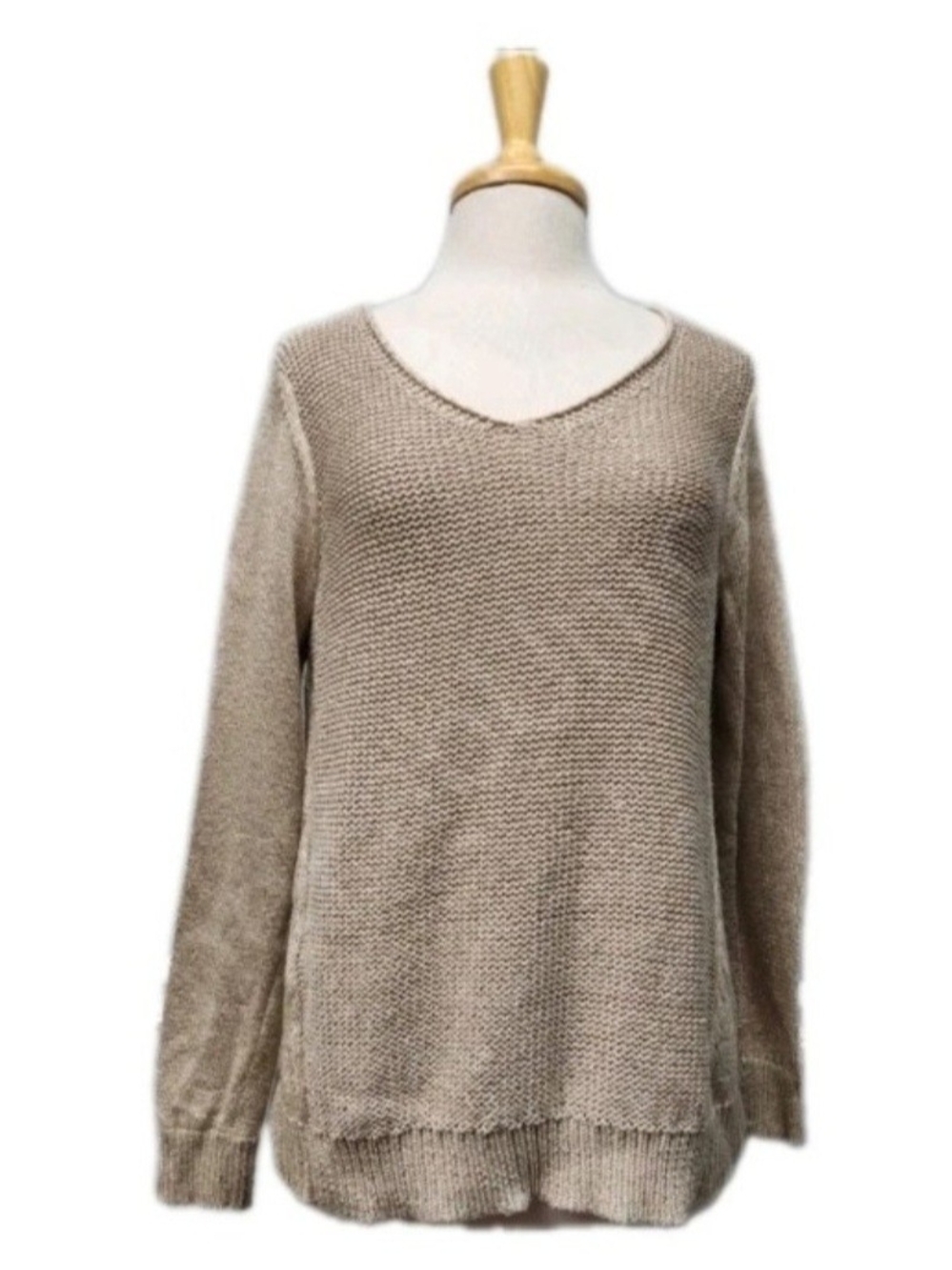 Chico's Women's Size 2 Large Gold Foil Pullover Sweater Loose Knit Scoop Neck